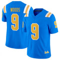 UCLA #9 Woods Player College Football V Neck Short Sleeve Blue Jersey Jalen For Men Youth Women