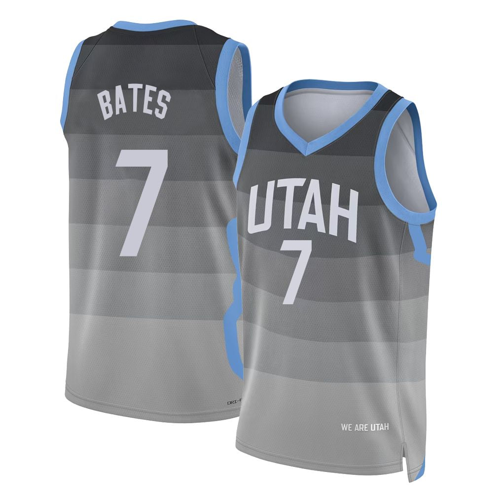 Utah #7 Bates Player Basketball Sleeveless Gray Jersey Tamar For Adult Youth