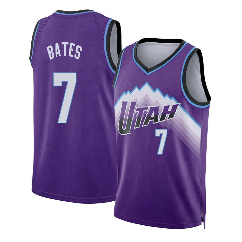 Utah #7 Bates Player Basketball Sleeveless Purple Jersey Tamar For Adult Youth