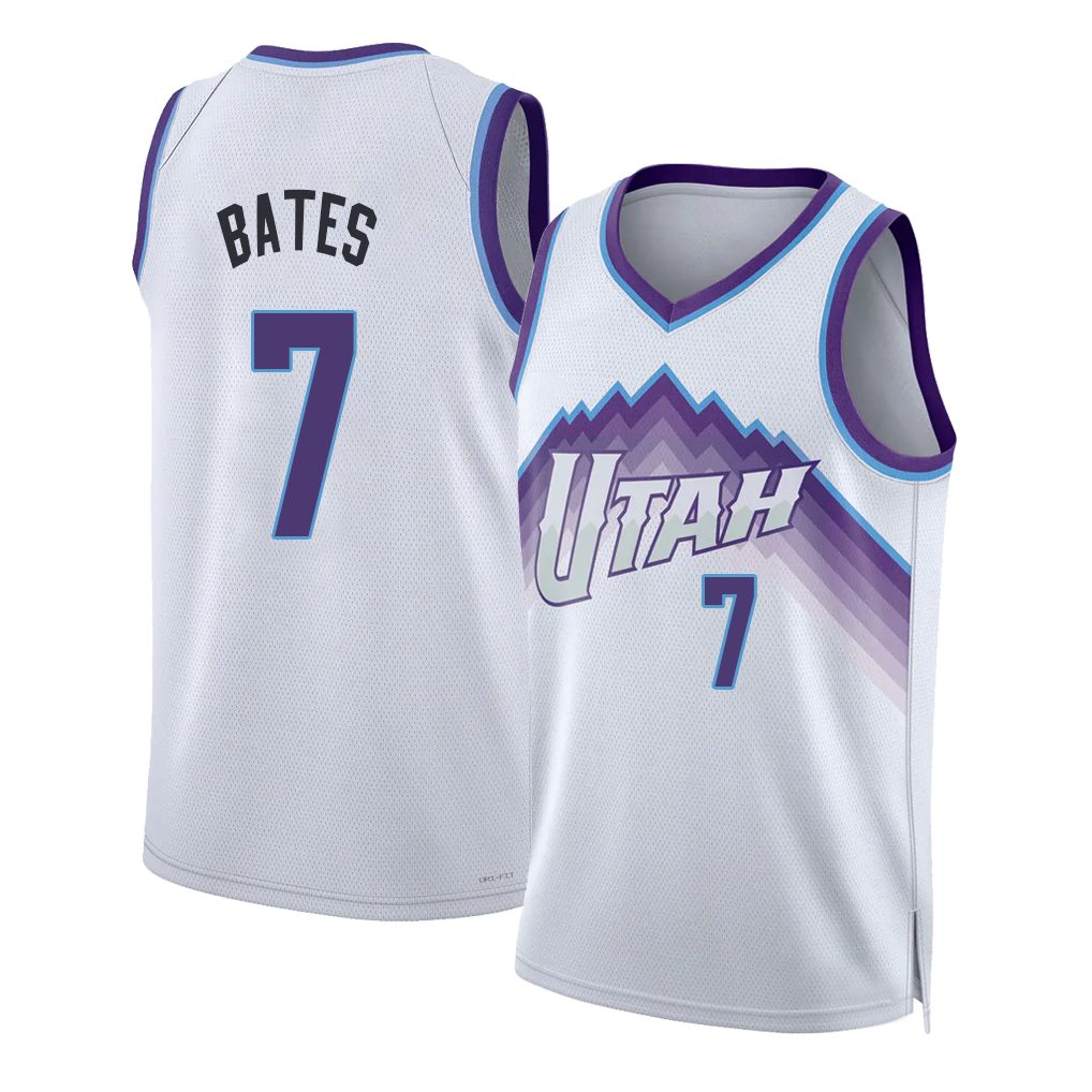 Utah #7 Bates Player Basketball Sleeveless White Jersey Tamar For Adult Youth