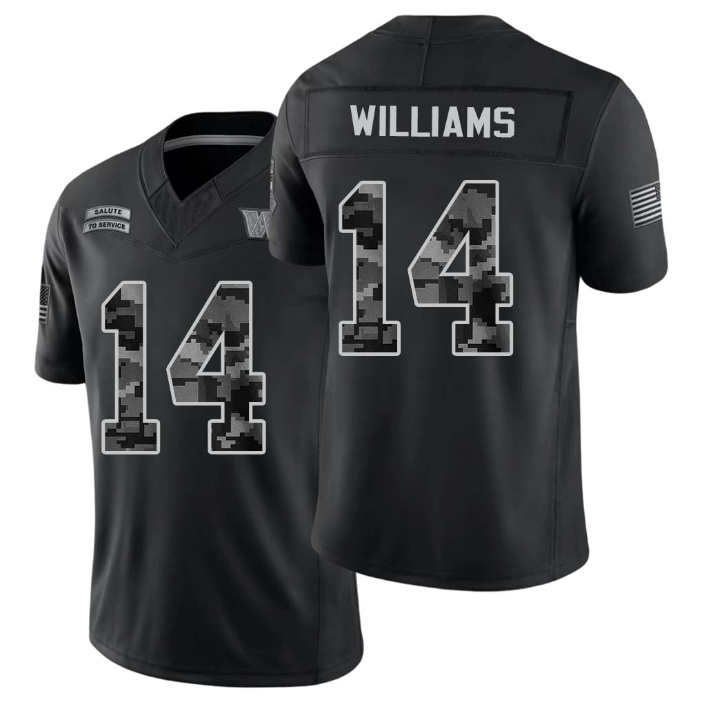Washington #14 Williams Player Football V Neck Short Sleeve Black Jersey Antonio For Men Youth Women Gift