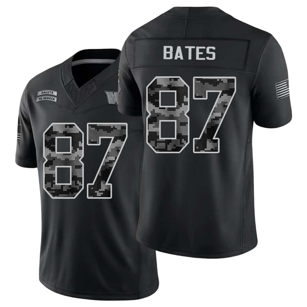 Washington #87 Bates Player Football V Neck Short Sleeve Black Jersey John For Men Youth Women Gift