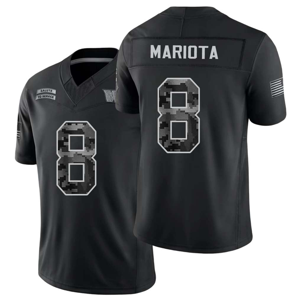 Washington #8 Mariota Player Football V Neck Short Sleeve Black Jersey Marcus For Men Youth Women Gift