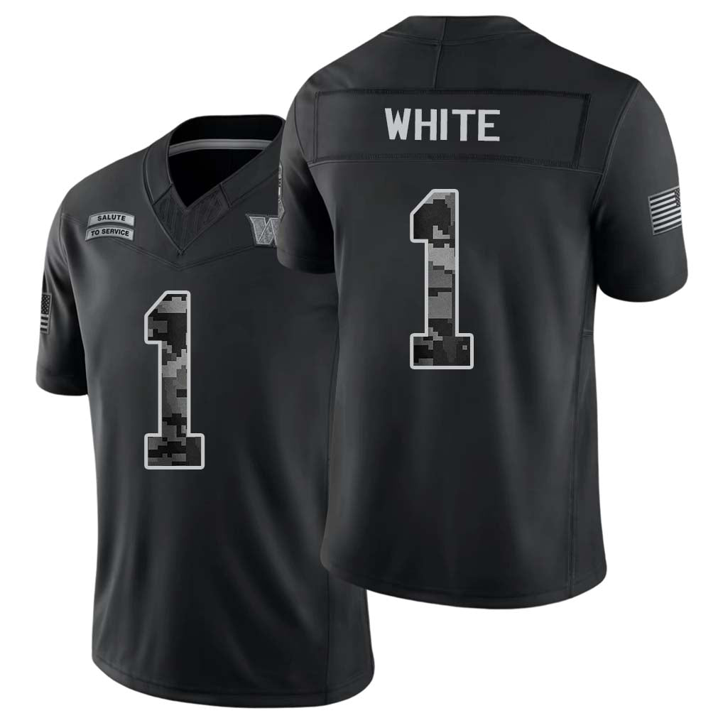 Washington #1 White Player Football V Neck Short Sleeve Black Jersey Rachaad For Men Youth Women Gift
