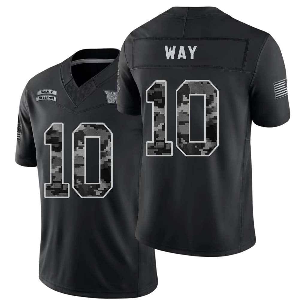 Washington #10 Way Player Football V Neck Short Sleeve Black Jersey Tress For Men Youth Women Gift