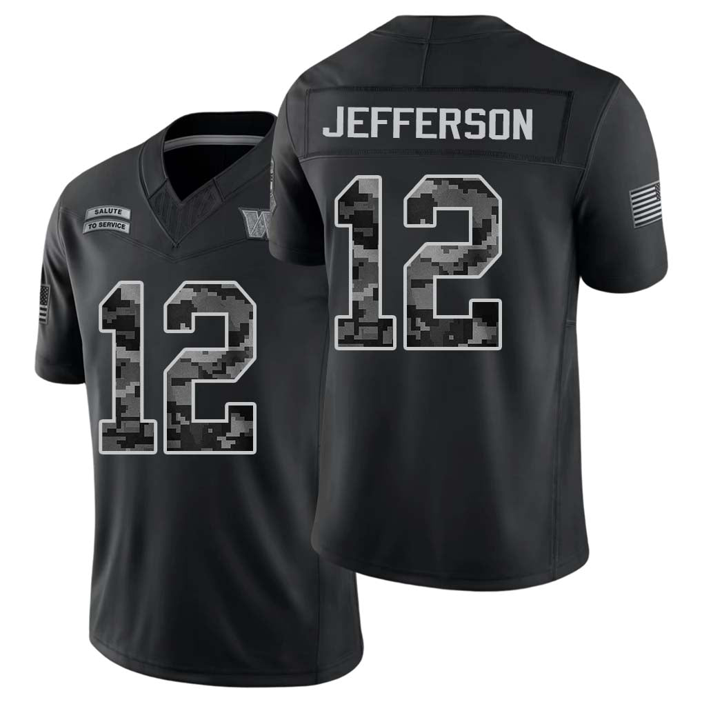Washington #12 Jefferson Player Football V Neck Short Sleeve Black Jersey Van For Men Youth Women Gift