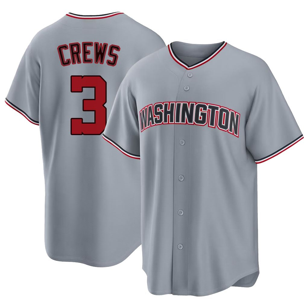 Washington #3 Crews Player Baseball Short Sleeve gray Jersey Dylan For Men Women Youth Gift