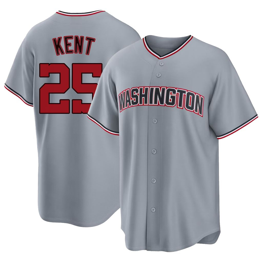 Washington #25 Kent Player Baseball Short Sleeve gray Jersey Jackson For Men Women Youth Gift