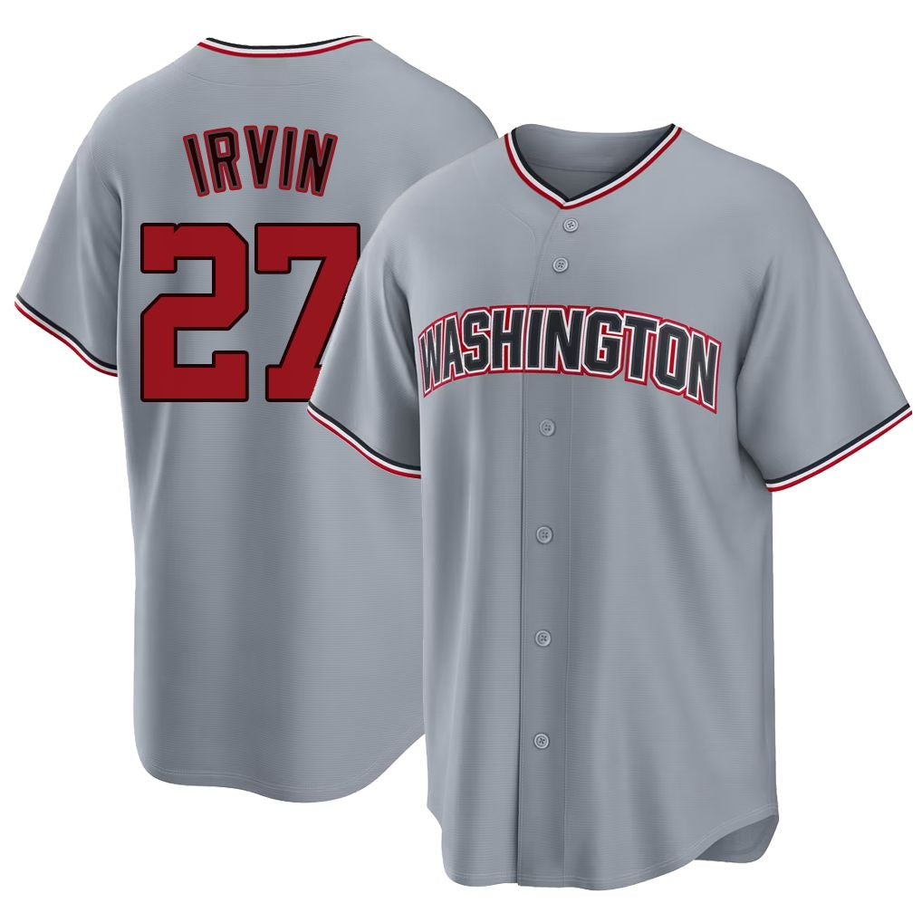 Washington #27 Irvin Player Baseball Short Sleeve gray Jersey Jake For Men Women Youth Gift