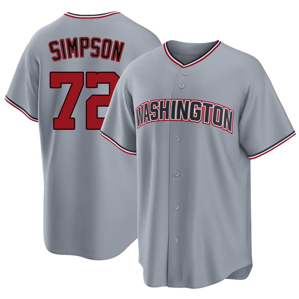 Washington #72 Simpson Player Baseball Short Sleeve gray Jersey Jared For Men Women Youth Gift