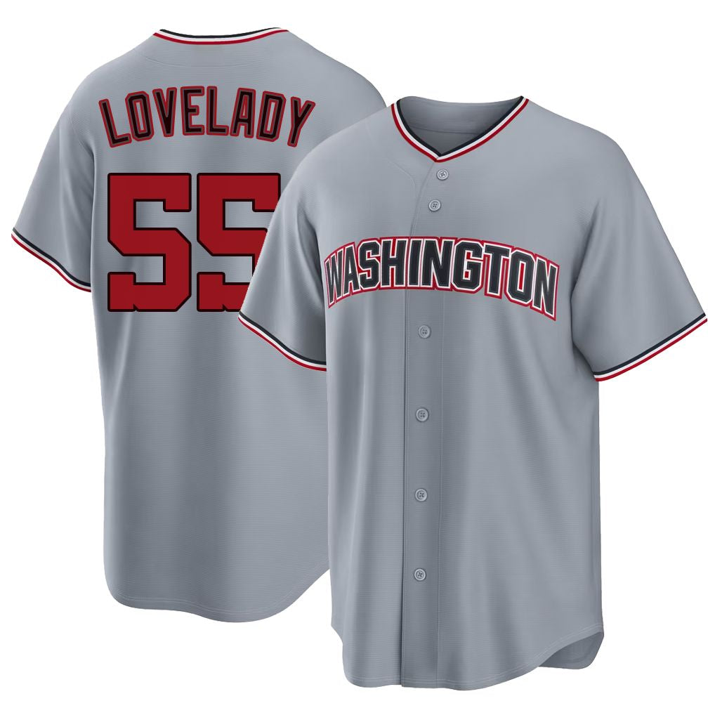 Washington #55 Lovelady Player Baseball Short Sleeve gray Jersey Richardy For Men Women Youth Gift