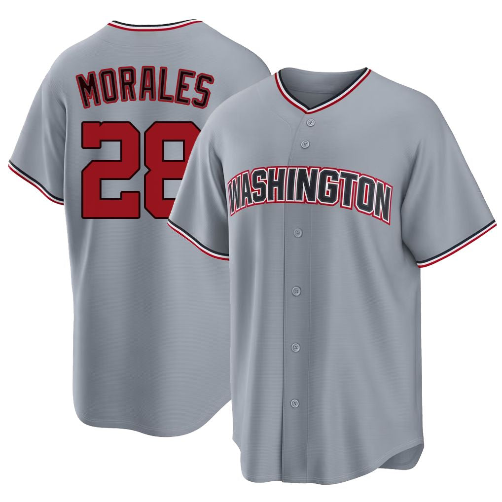 Washington #28 Morales Player Baseball Short Sleeve gray Jersey Yohandy For Men Women Youth Gift