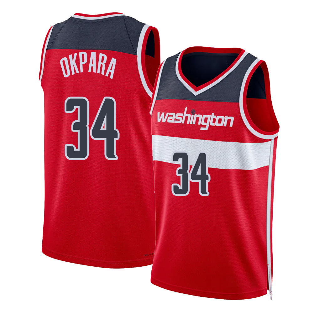 Washington #34 Okpara Player Basketball Sleeveless Red Jersey Felix For Adult Youth