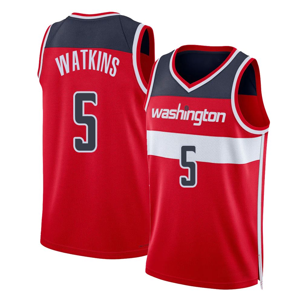 Washington #5 Watkins Player Basketball Sleeveless Red Jersey Jamir For Adult Youth