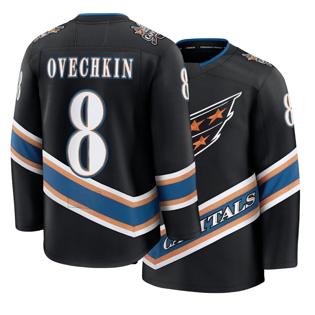 Mens Washington #8 Ovechkin Player Ice hockey Long Sleeve Black Alex Jersey
