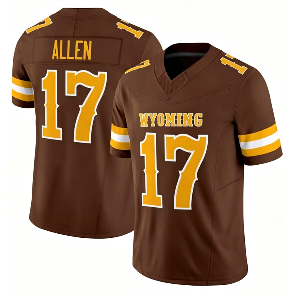 Wyoming #17 Allen Player College Football V Neck Short Sleeve Brown Jersey Josh For Men Youth Women