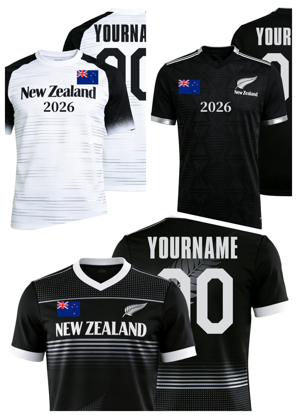 Custom New Zealand Soccer Jersey – Personalized Name & Number Football Shirt:2026 Cup Kids Youths Mens Womens Fans