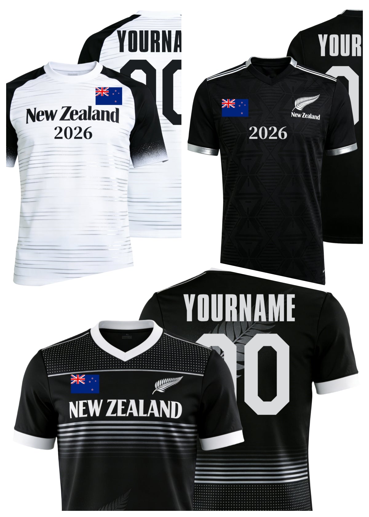 Custom New Zealand Soccer Jersey – Personalized Name & Number Football Shirt:2026 Cup Kids Youths Mens Womens Fans