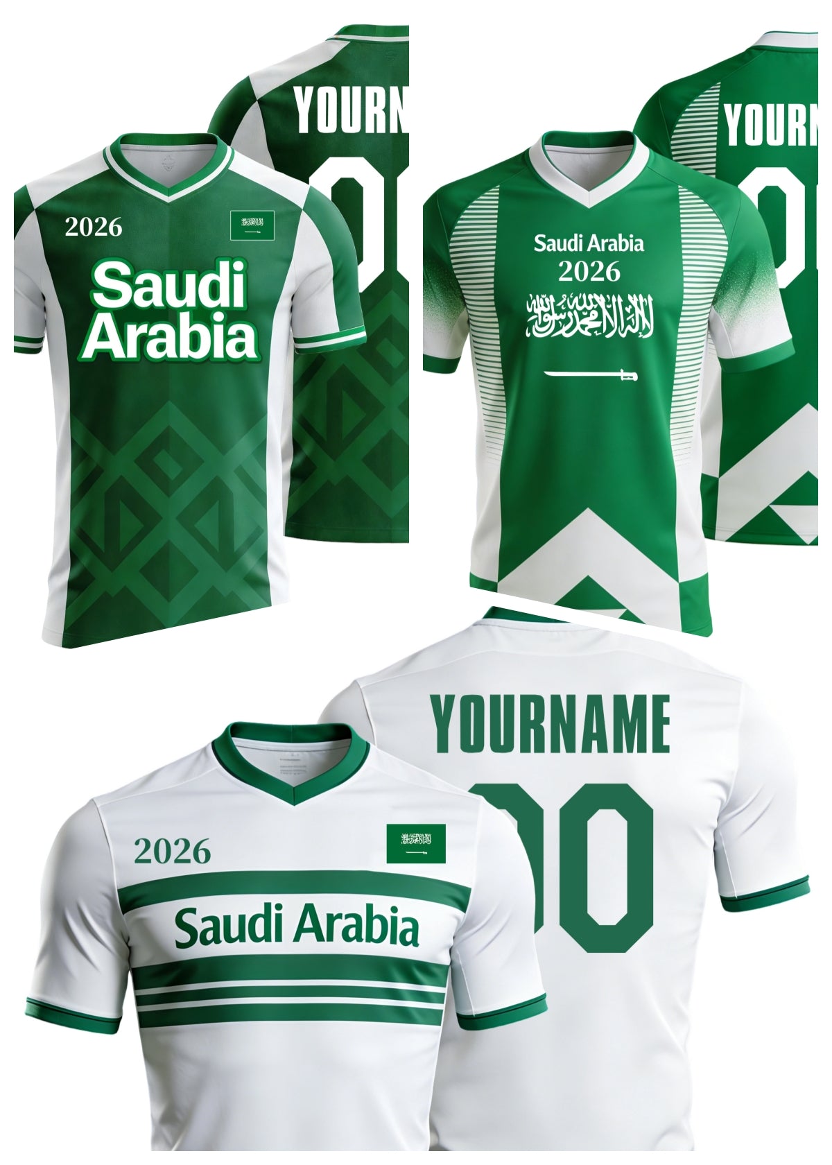 Custom Saudi Arabia Soccer Jersey – Personalized Name & Number Football Shirt:2026 Cup Kids Youths Mens Womens Fans