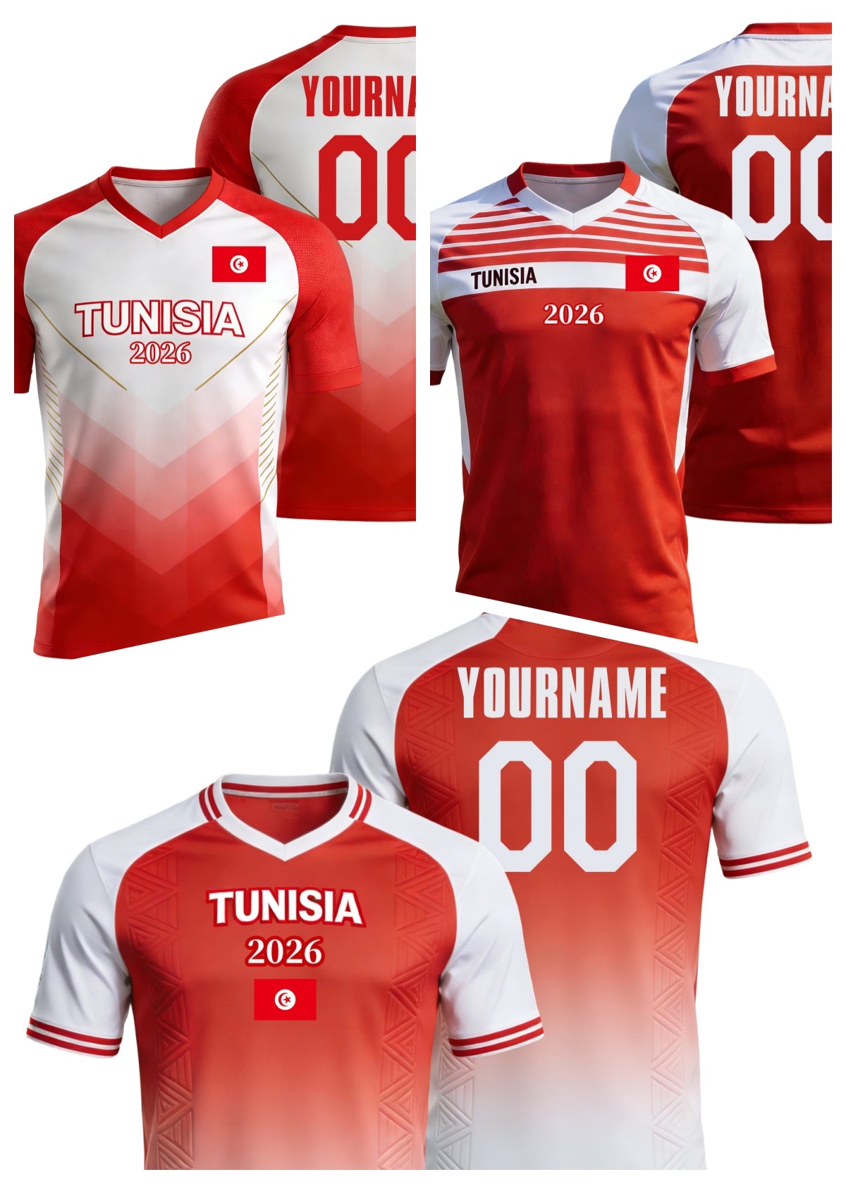 Custom Tunisia Soccer Jersey – Personalized Name & Number Football Shirt:2026 Cup Kids Youths Mens Womens Fans
