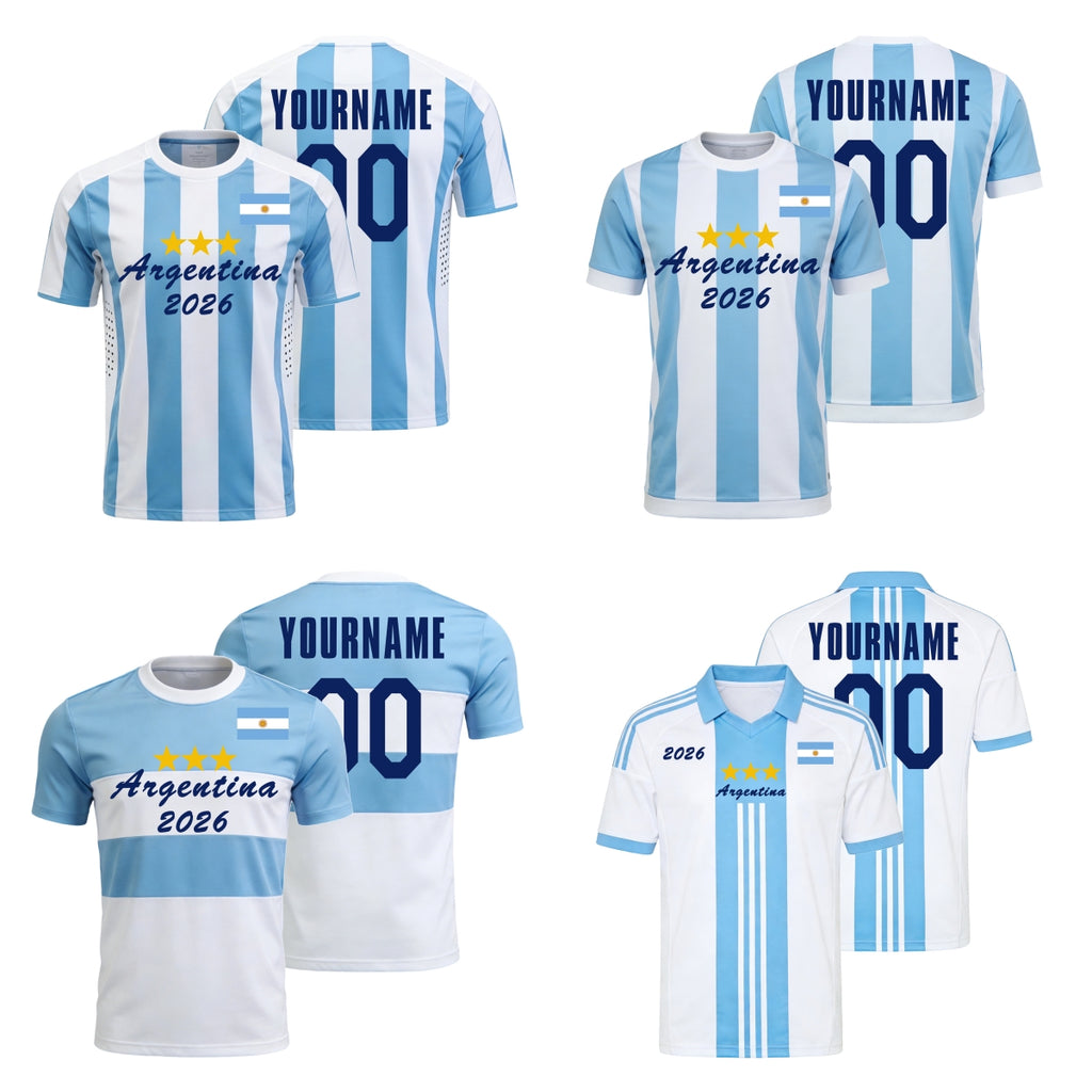 Custom Argentina Soccer Jersey – Personalized Name & Number Football Shirt:2026 Cup Kids Youths Mens Womens Fans