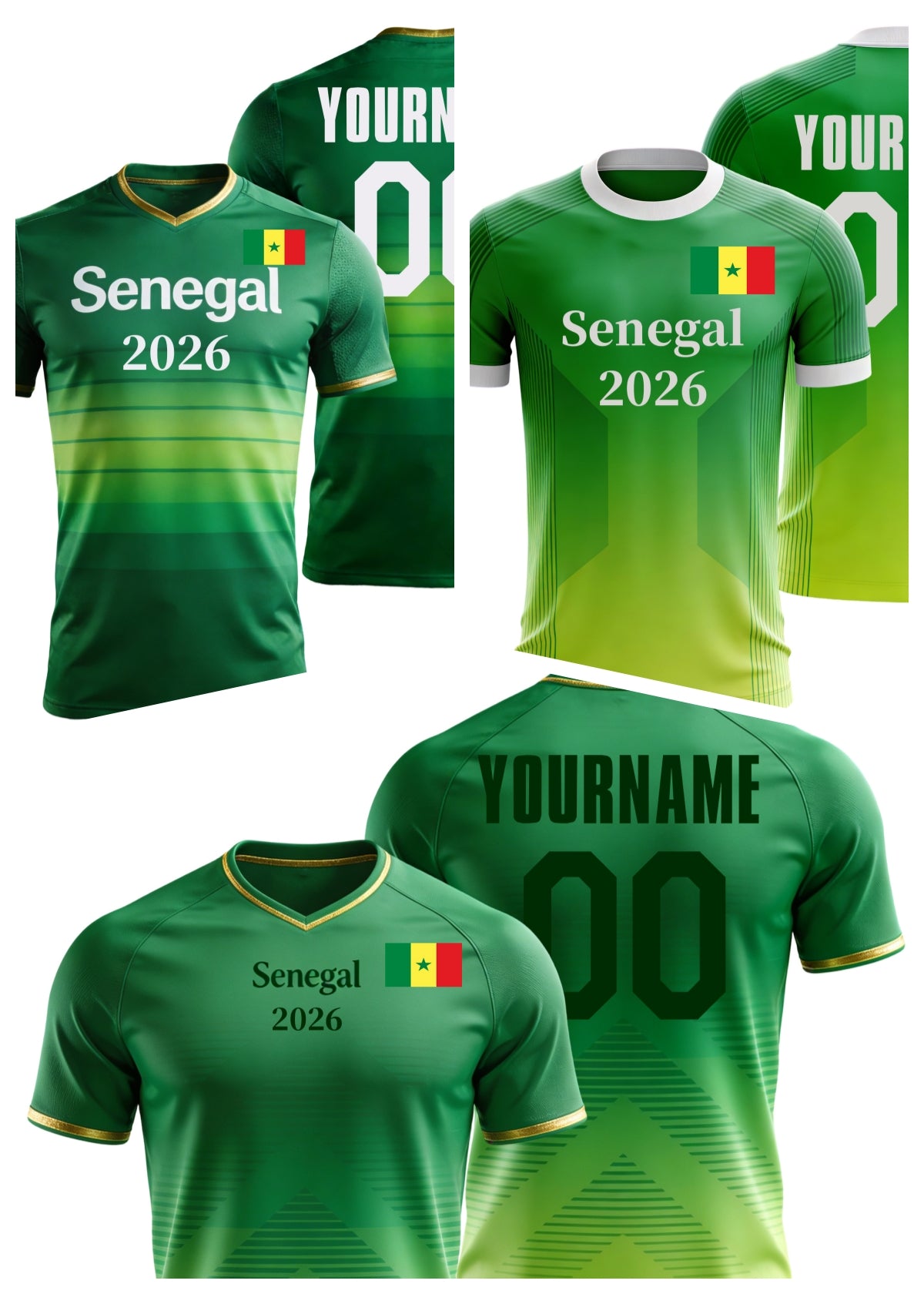 Custom Senegal Soccer Jersey – Personalized Name & Number Football Shirt:2026 Cup Kids Youths Mens Womens Fans