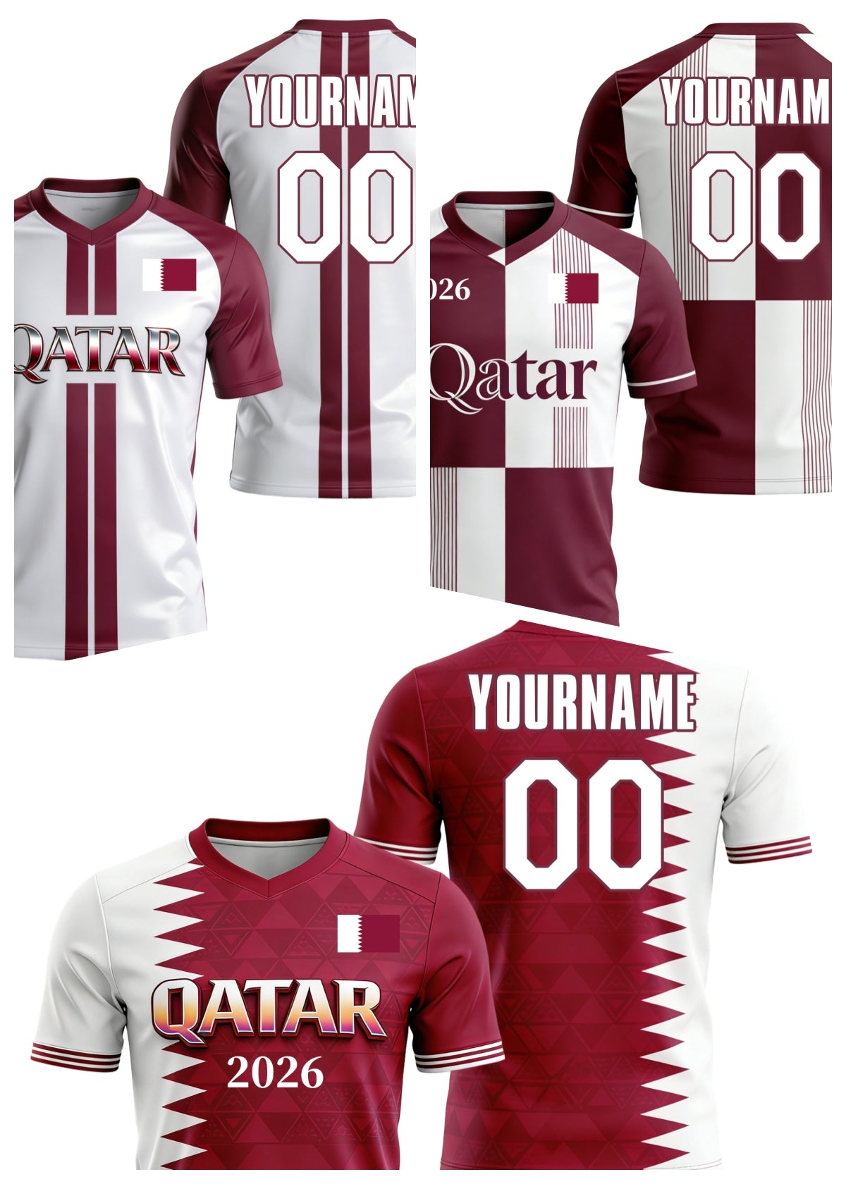 Custom Qatar Soccer Jersey – Personalized Name & Number Football Shirt:2026 Cup Kids Youths Mens Womens Fans