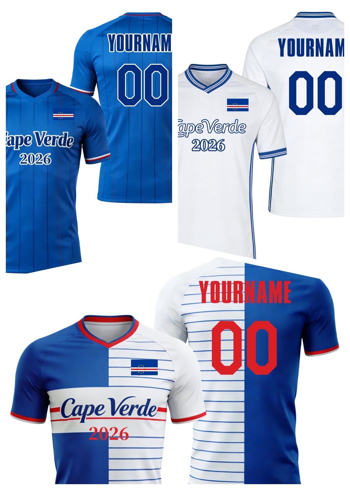 Custom Cape Verde Soccer Jersey – Personalized Name & Number Football Shirt:2026 Cup Kids Youths Mens Womens Fans