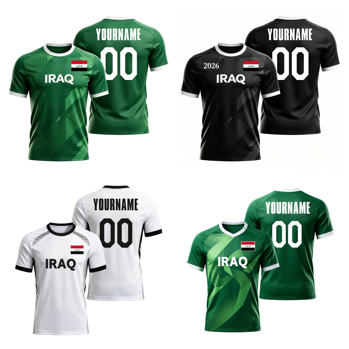 Custom Iraq Soccer Jersey – Personalized Name & Number Football Shirt:2026 Cup Kids Youths Mens Womens Fans
