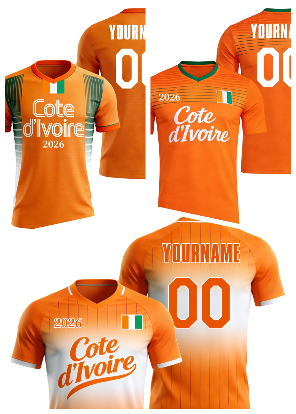 Custom Côte d'Ivoire Soccer Jersey – Personalized Name & Number Football Shirt:2026 Cup Kids Youths Mens Womens Fans